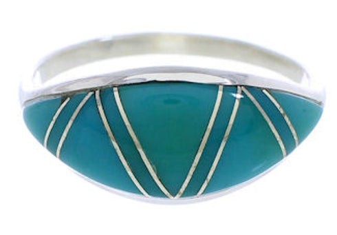 Turquoise Inlay Sterling Silver Southwestern Ring Size 8-1/4 ZX36265